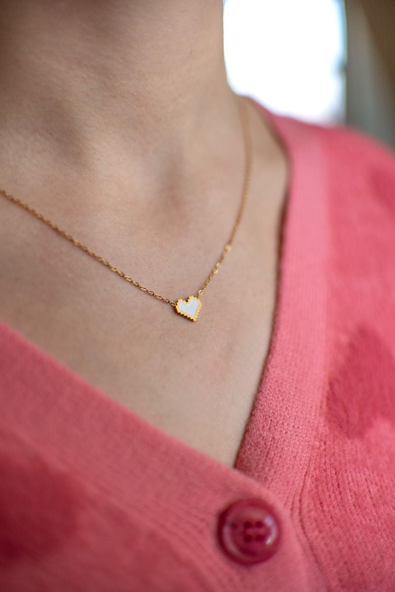 Necklace heart pixel | White/gold | Studio Poespas