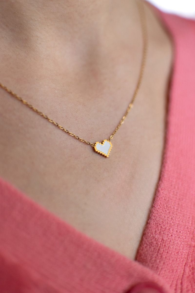Necklace heart pixel | White/gold | Studio Poespas