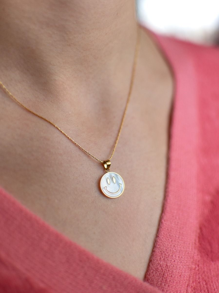 Ketting smiley | Wit/goud | Studio Poespas