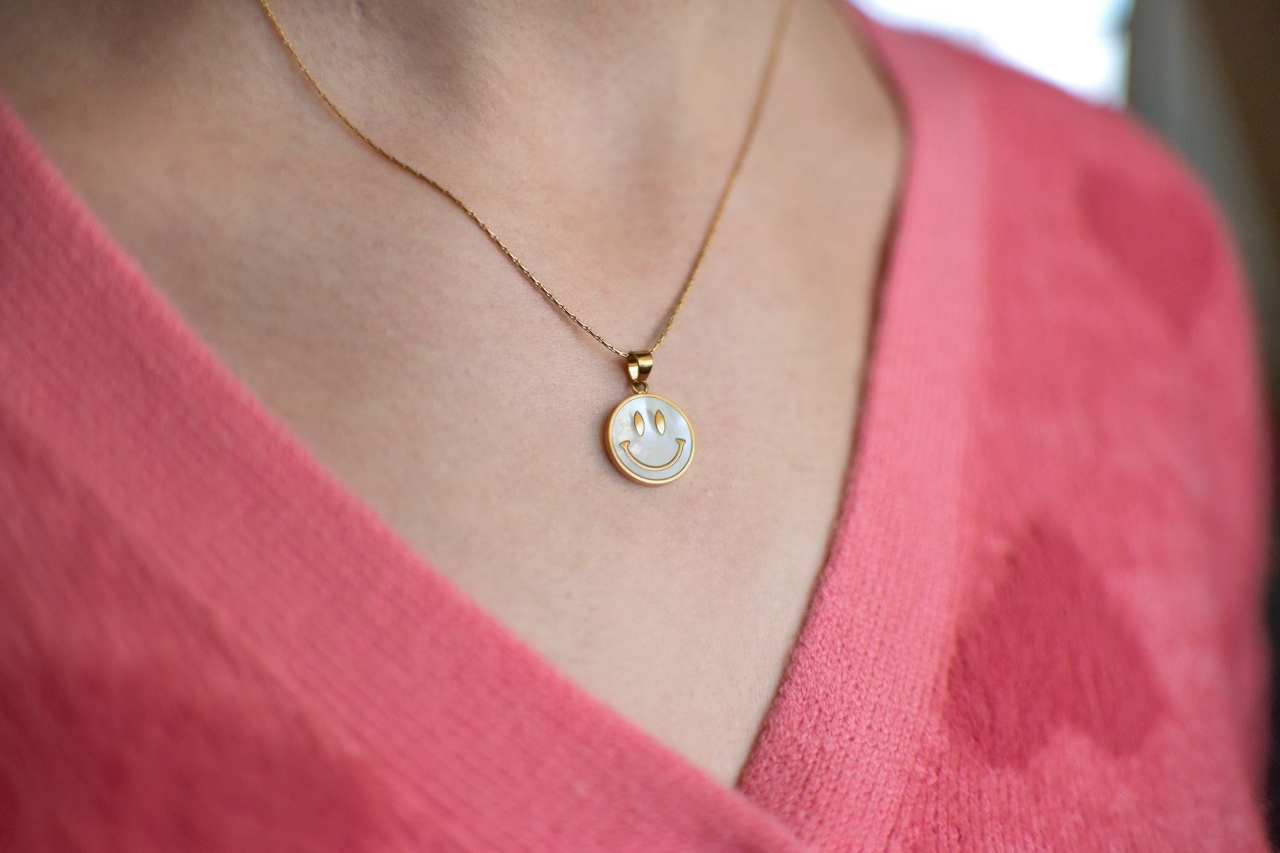 Ketting smiley | Wit/goud | Studio Poespas