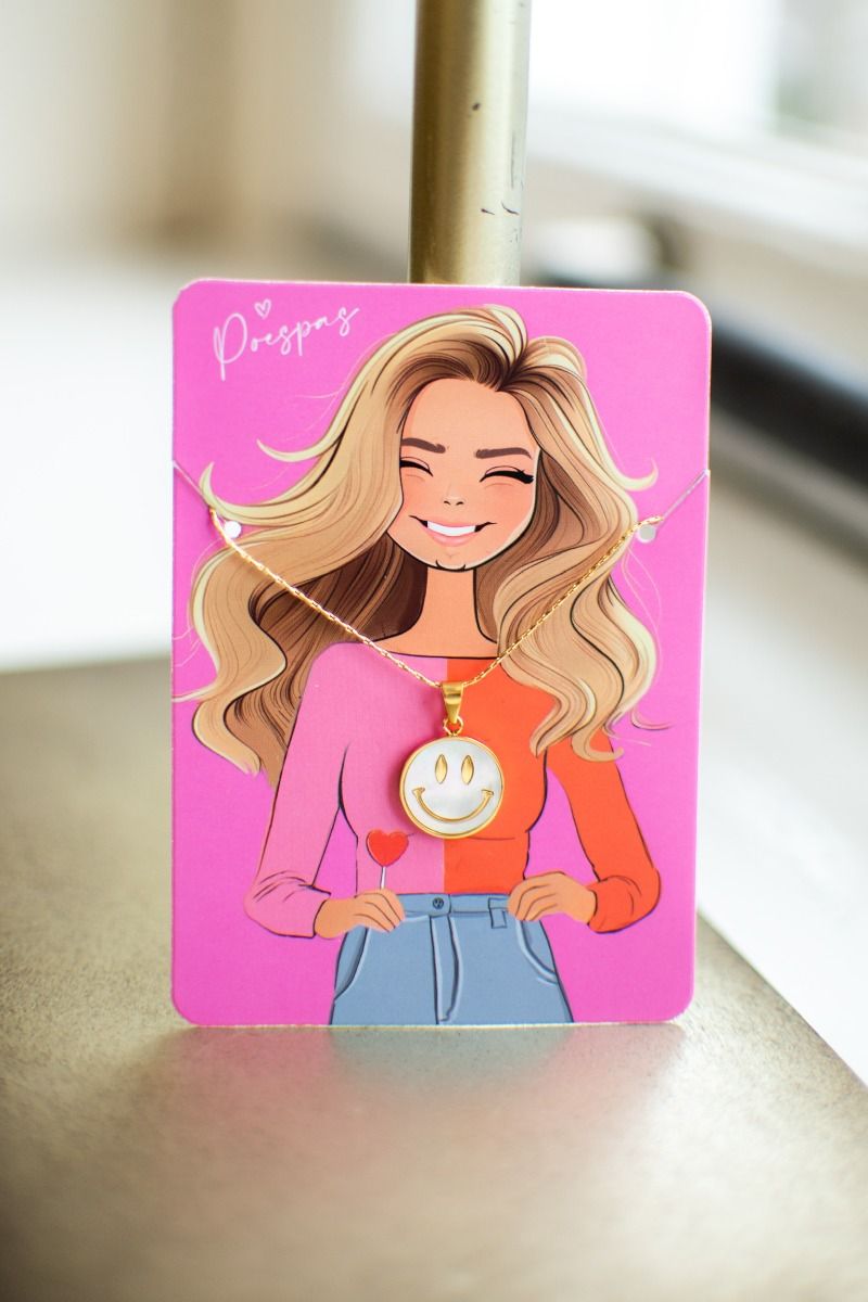 Ketting smiley | Wit/goud | Studio Poespas