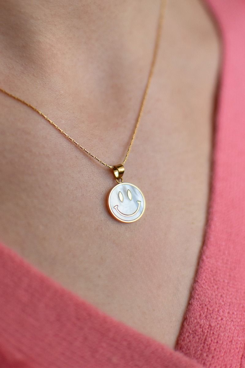 Ketting smiley | Wit/goud | Studio Poespas