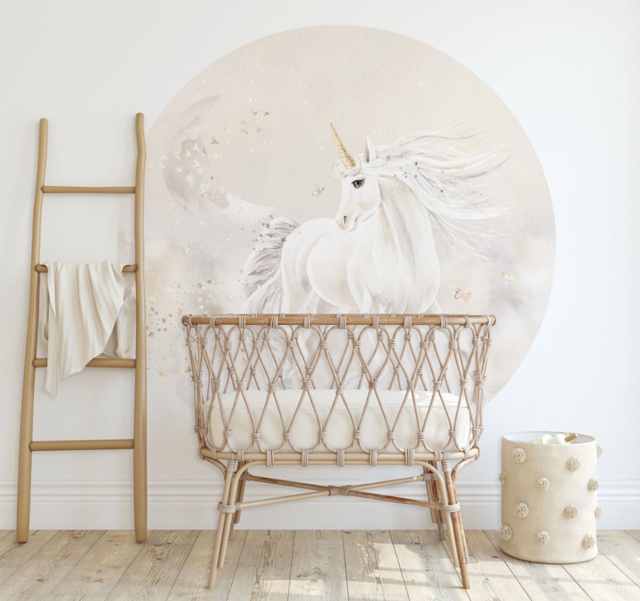 Wallpaper circle Dreamy unicorn | Beige