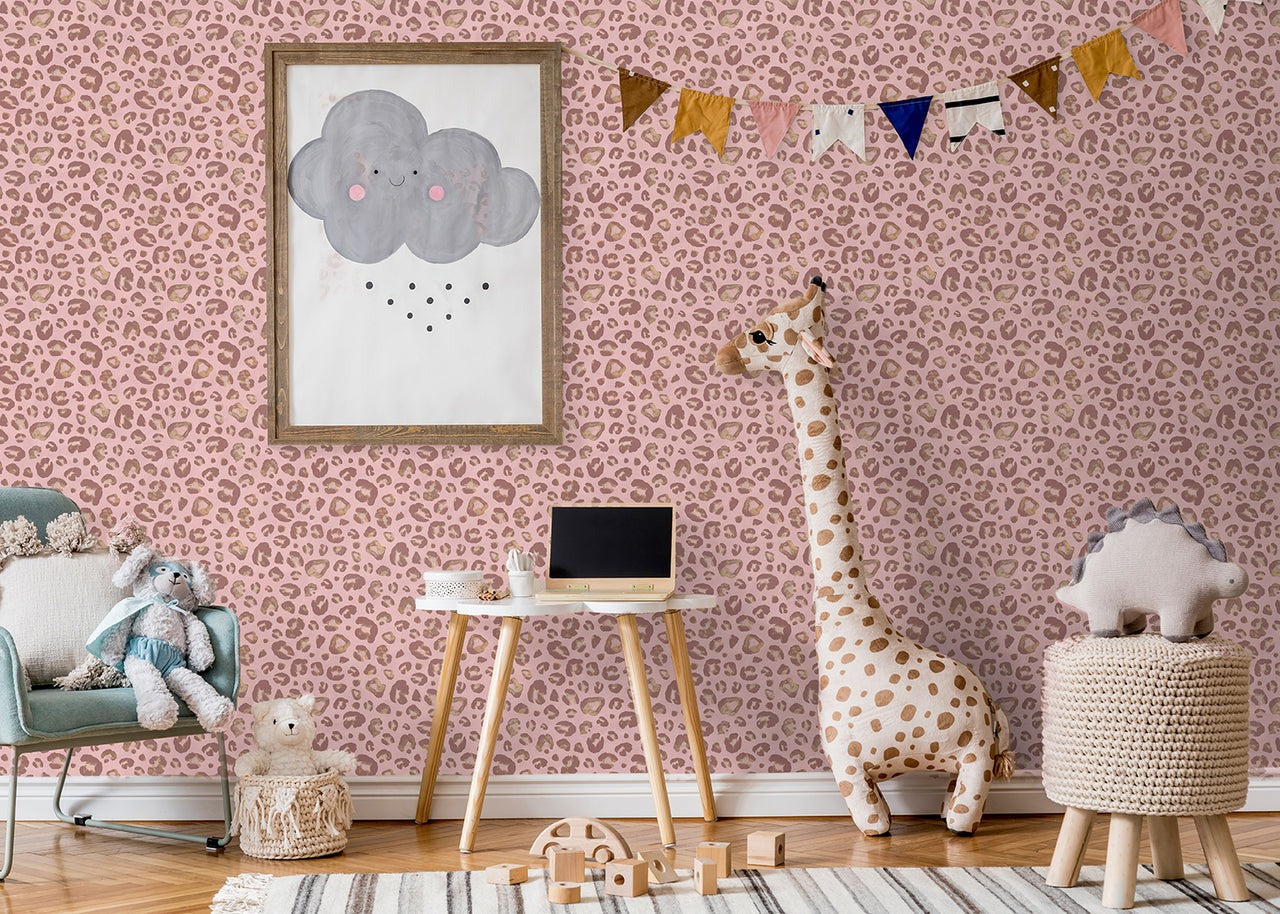 SALE | Behang Wild leopard | Roze | 50x1000cm