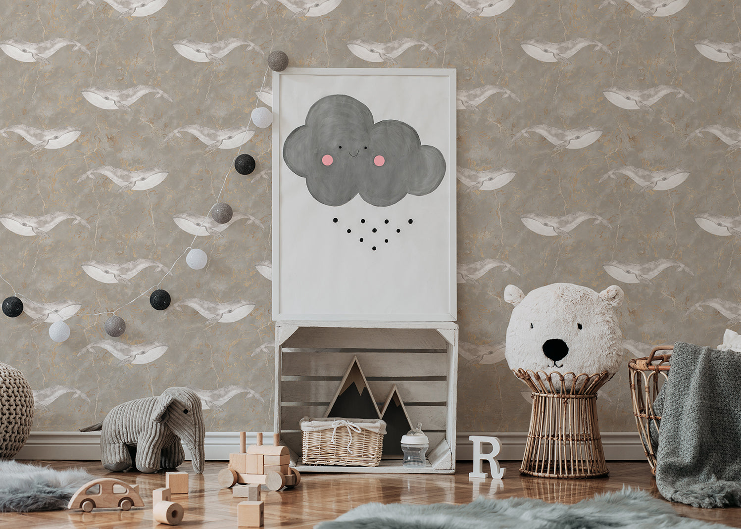 Walvissen behang babykamer