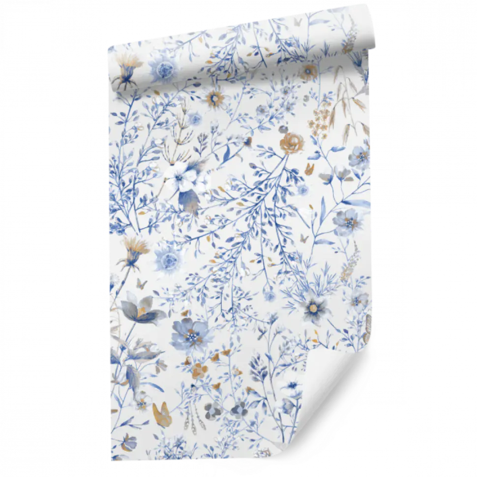 Behang Vintage flowers | Blauw