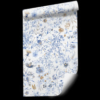 SALE | Behang Vintage flowers | Blauw | Patroonbehang
