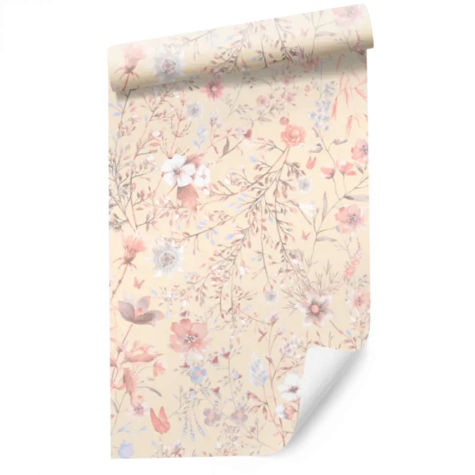 Behang Vintage flowers | Roze