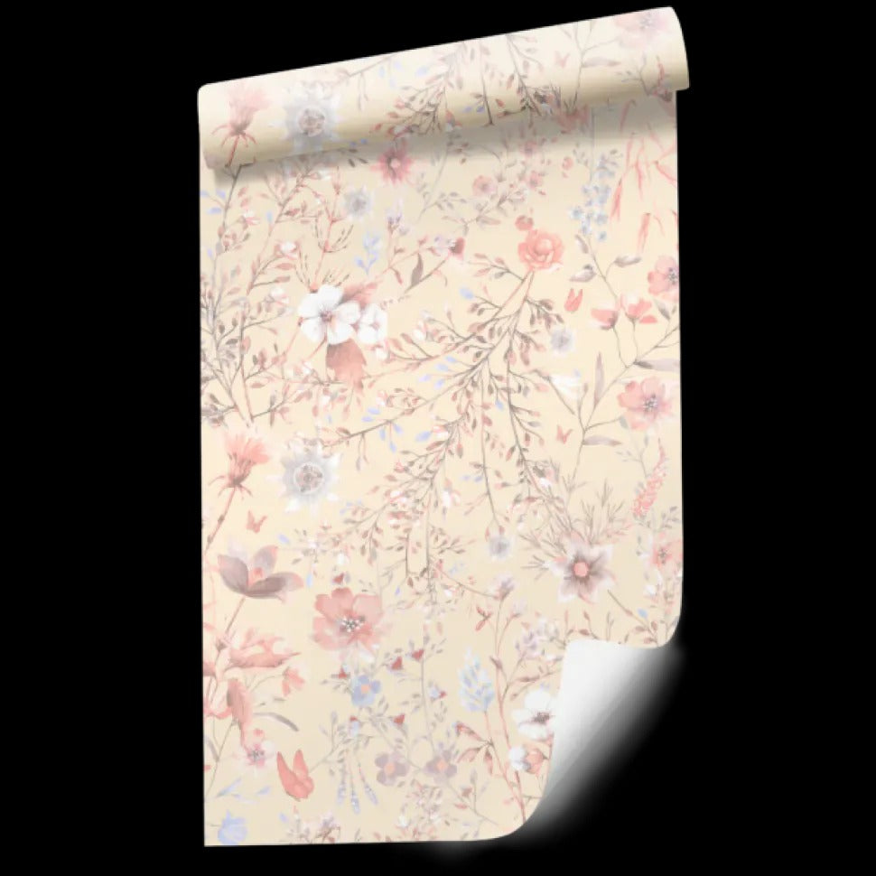 SALE | Behang Vintage flowers | Roze | Patroonbehang