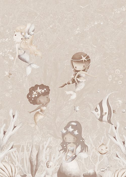 Wallpaper Swimming Mermaids | Beige