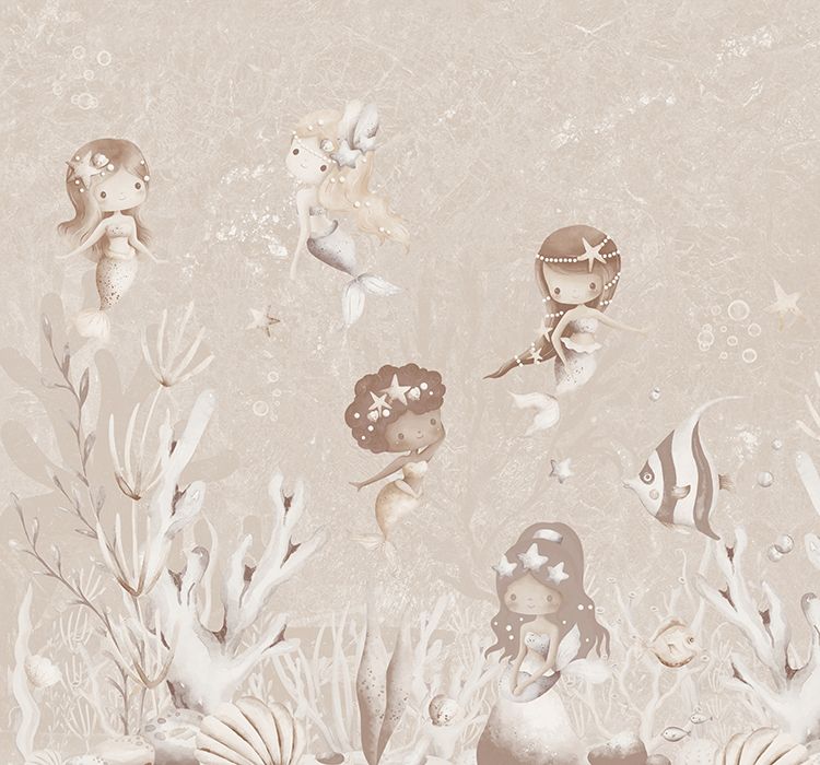 Wallpaper Swimming Mermaids | Beige