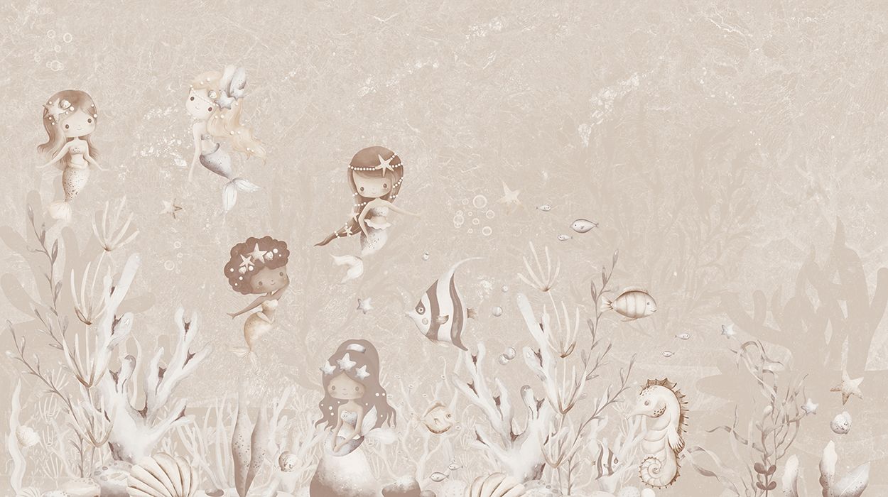 Wallpaper Swimming Mermaids | Beige