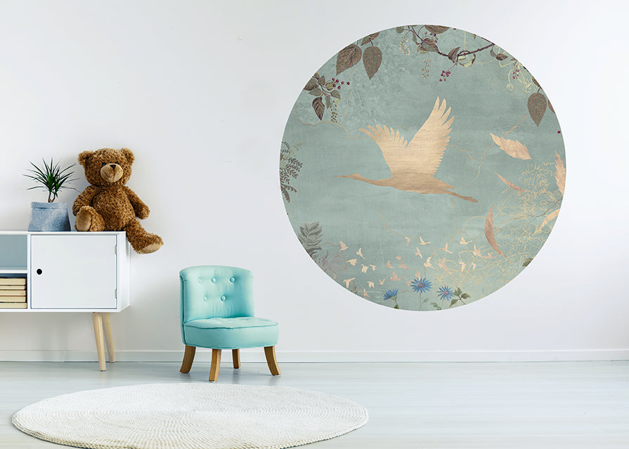 Wallpaper circle Morning bird | Mint | Sample