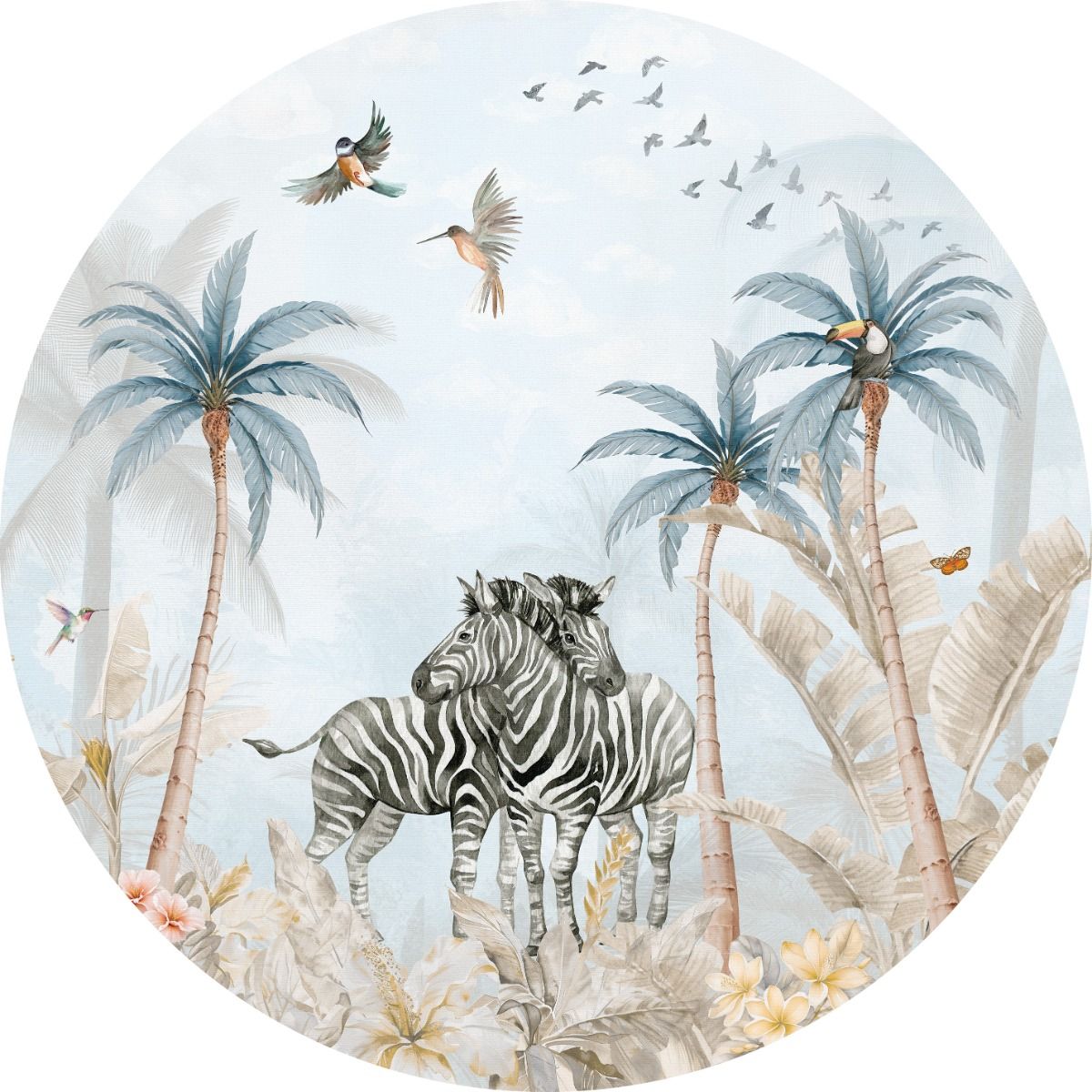 Wallpaper circle Tropical Zebras | ⌀ 145 cm