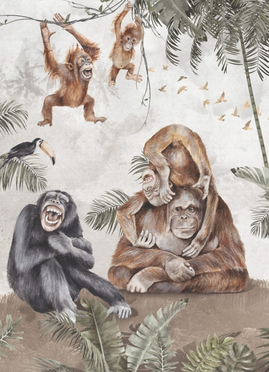 Behang met apen in jungle thema