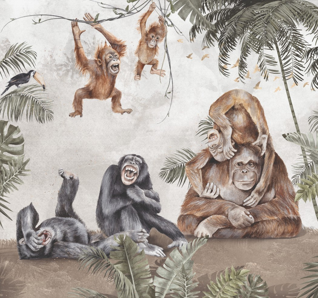 Behang met apen in jungle thema