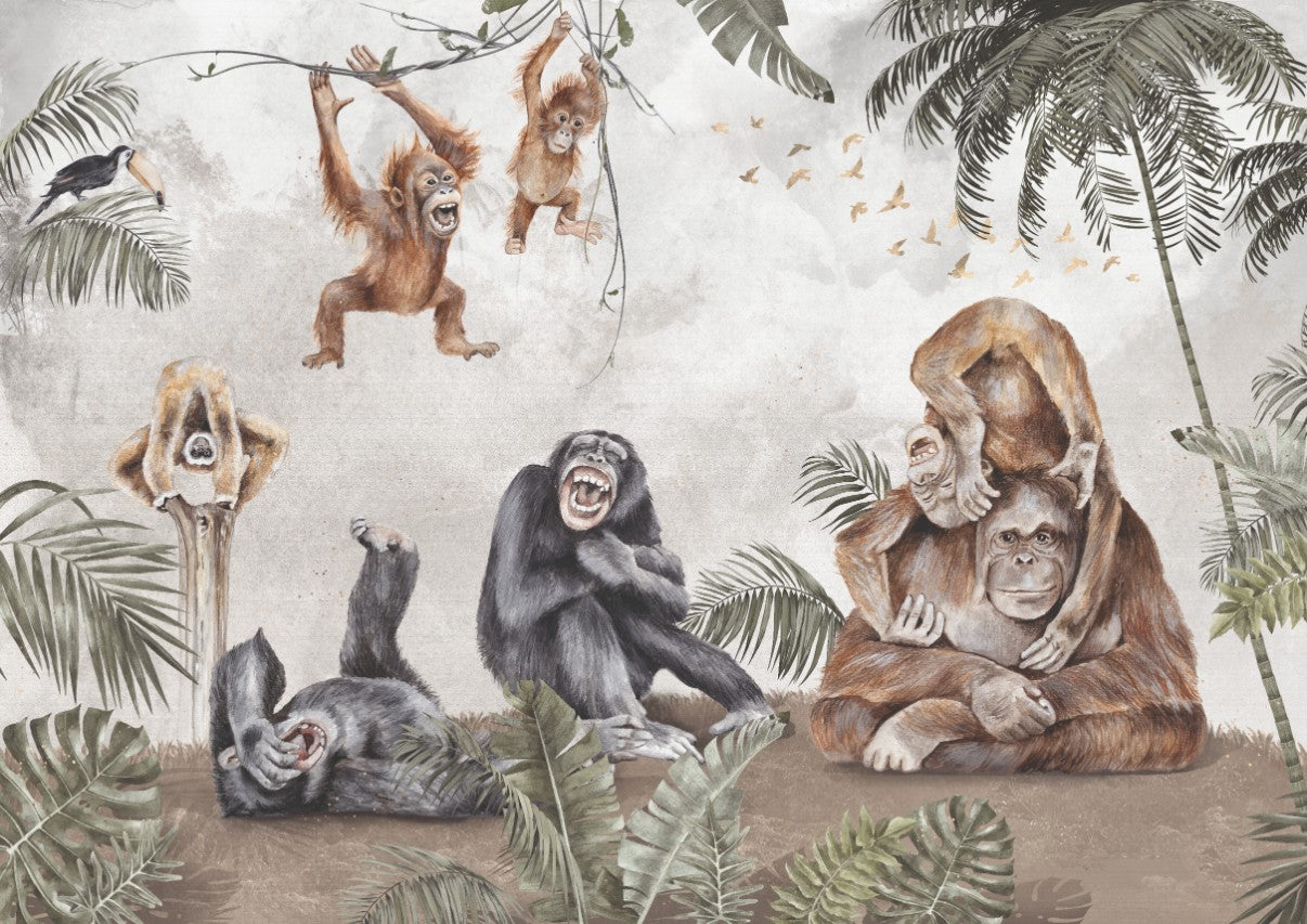Behang met apen in jungle thema