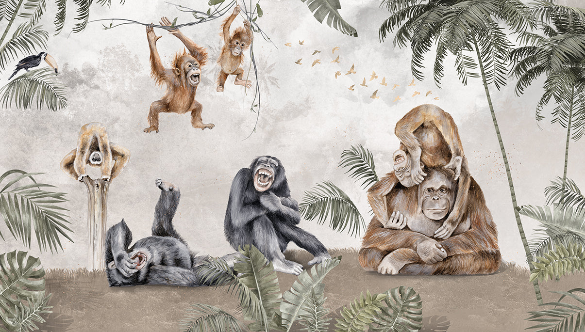 Behang met apen in jungle thema