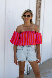 Off-shoulder top Capri | Coral Pink | Studio Poespas