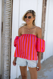Off-shoulder top Capri | Coral Pink | Studio Poespas