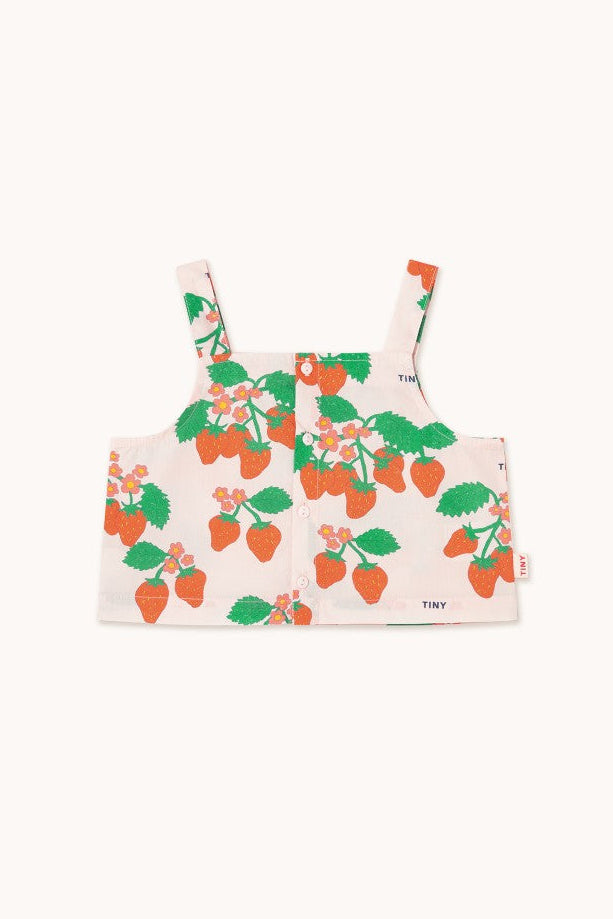 Strawberries woven crop top | Pastel pink | Tinycottons 1