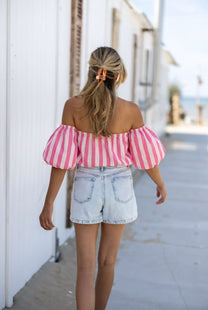 Off-shoulder top Capri | Pink Stripe | Studio Poespas