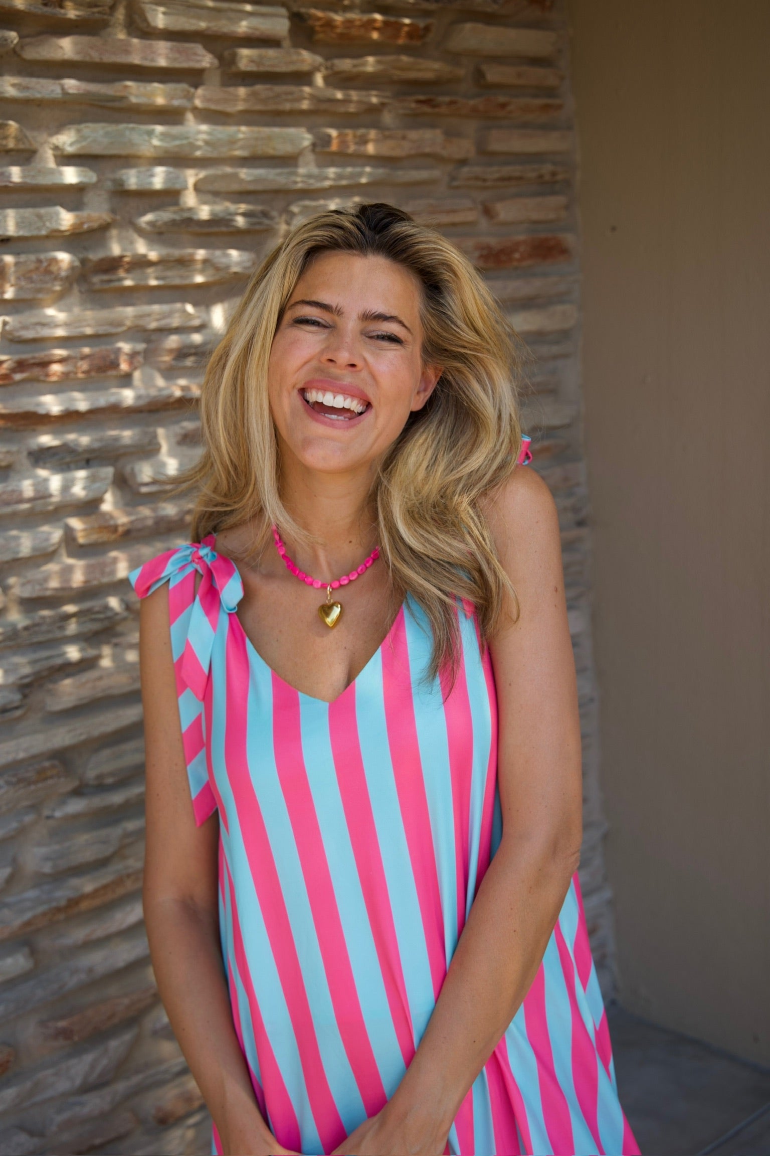 Dress Flirty Stripe | Turquoise & pink | Studio Poespas