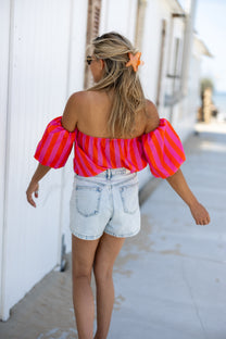 Off-shoulder top Capri | Coral Pink | Studio Poespas