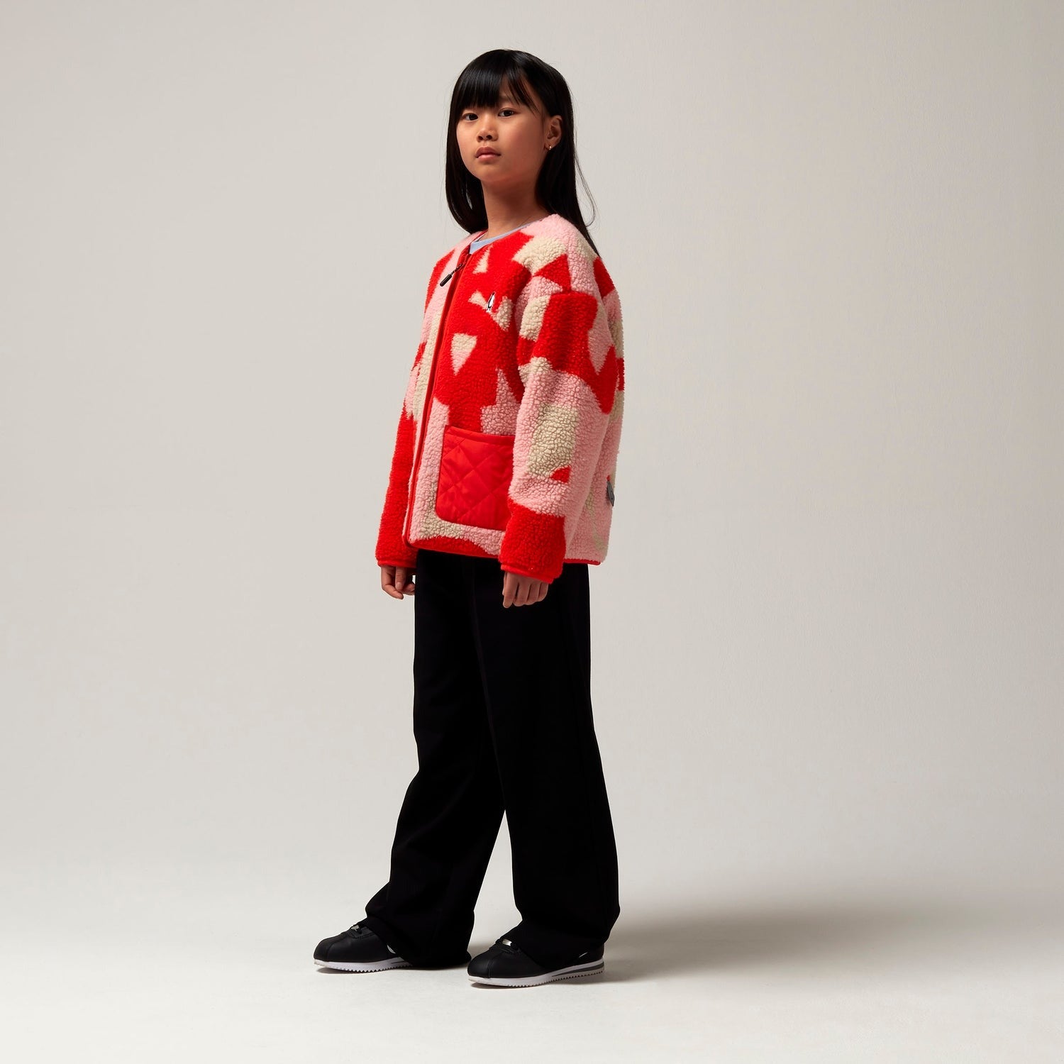Jacket sleeping lion | Poppin red/printed teddy | Gosoaky