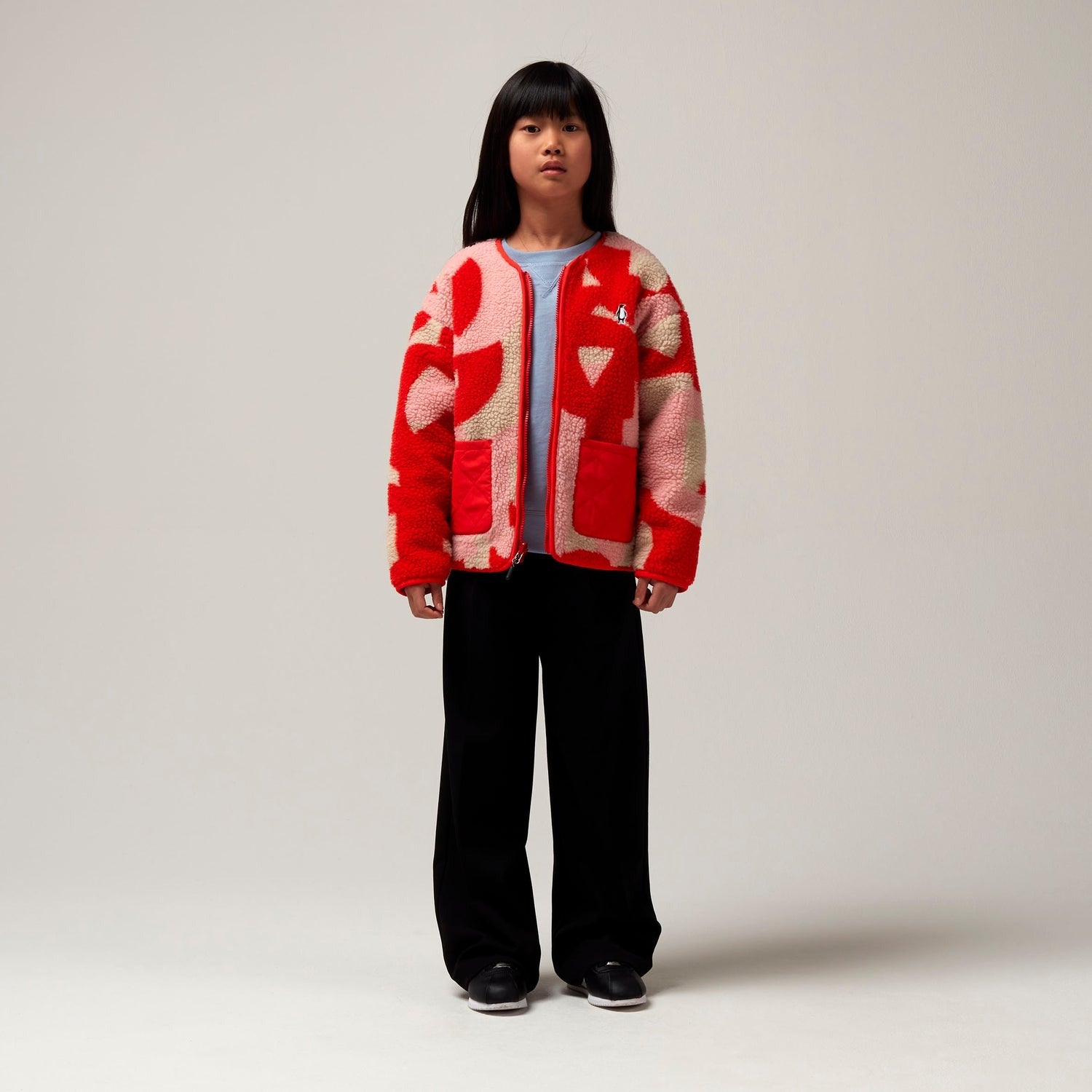 Jacket sleeping lion | Poppin red/printed teddy | Gosoaky