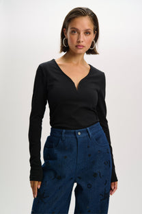 Knitted rib top Zohra | Black | Refined Department