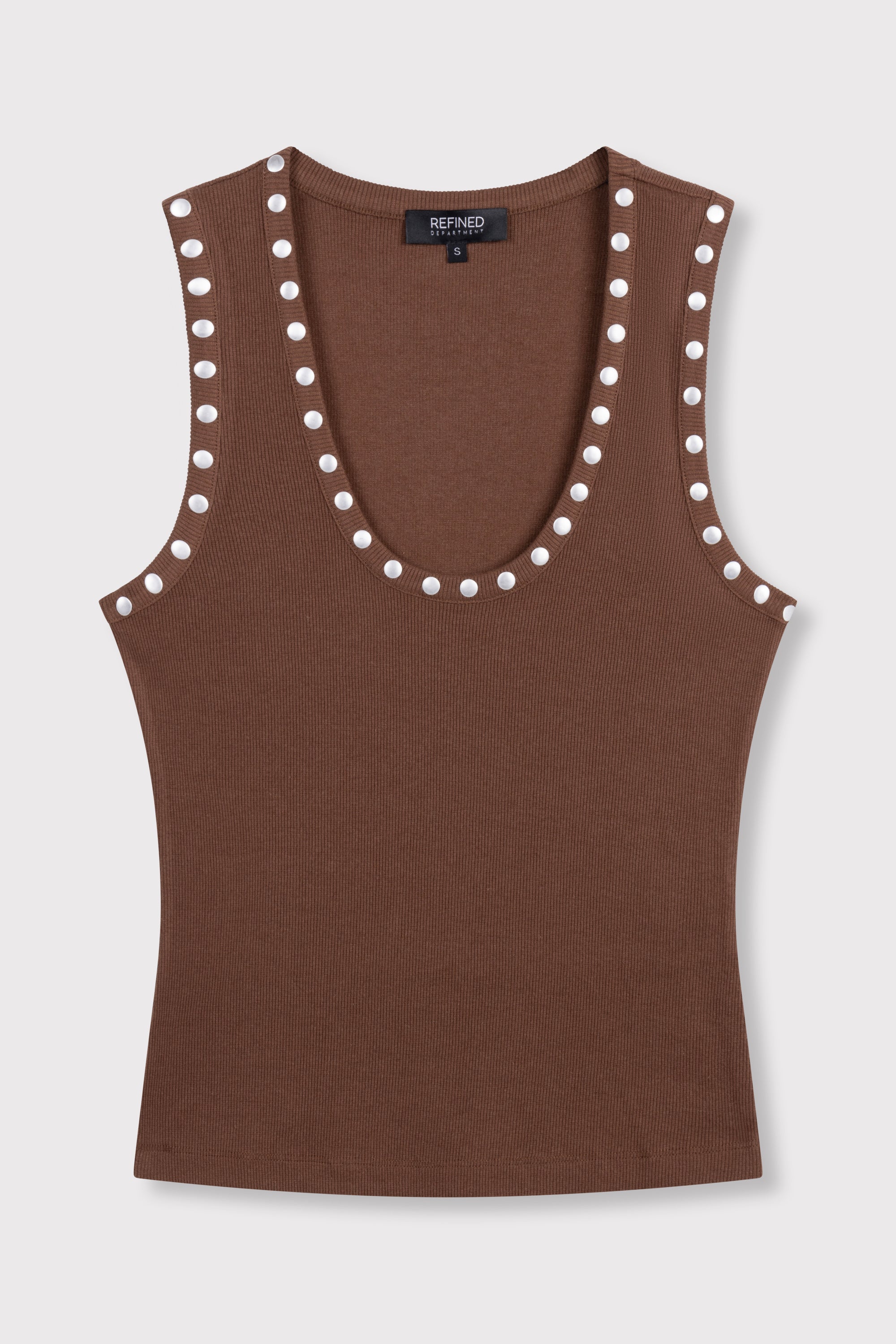 Knitted tanktop studs Bente | Choc brown | Refined Department