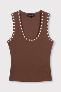 Knitted tanktop studs Bente | Choc brown | Refined Department