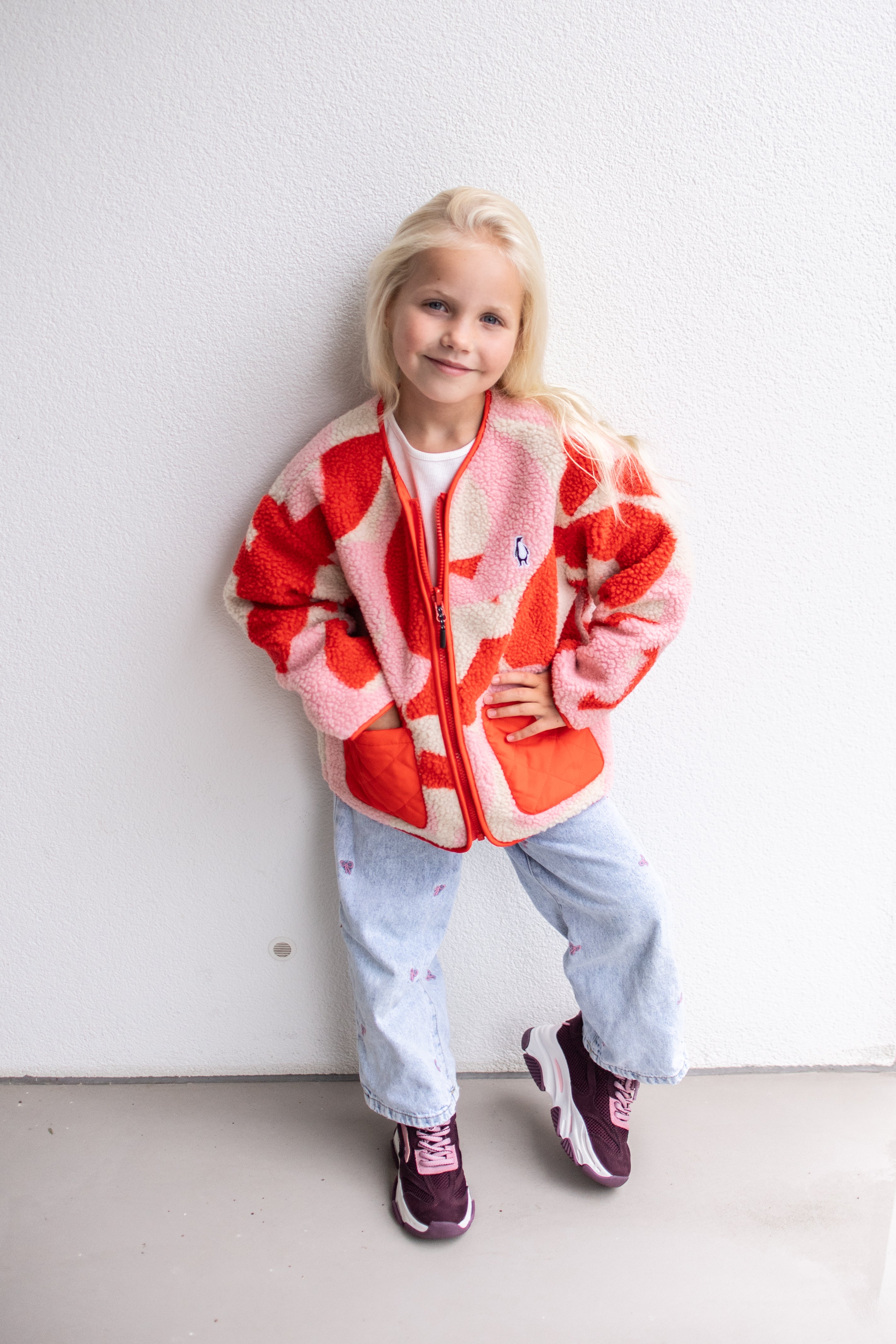 Jacket sleeping lion | Poppin red/printed teddy | Reversible | Gosoaky