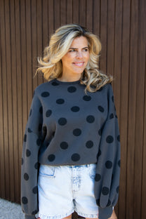 Sweat Macaron Polka pop | Graphite | Studio Poespas