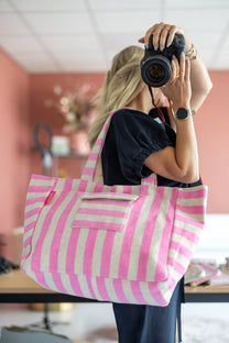 Shopper Stripe-a-licious | Pink/grey | Studio Poespas