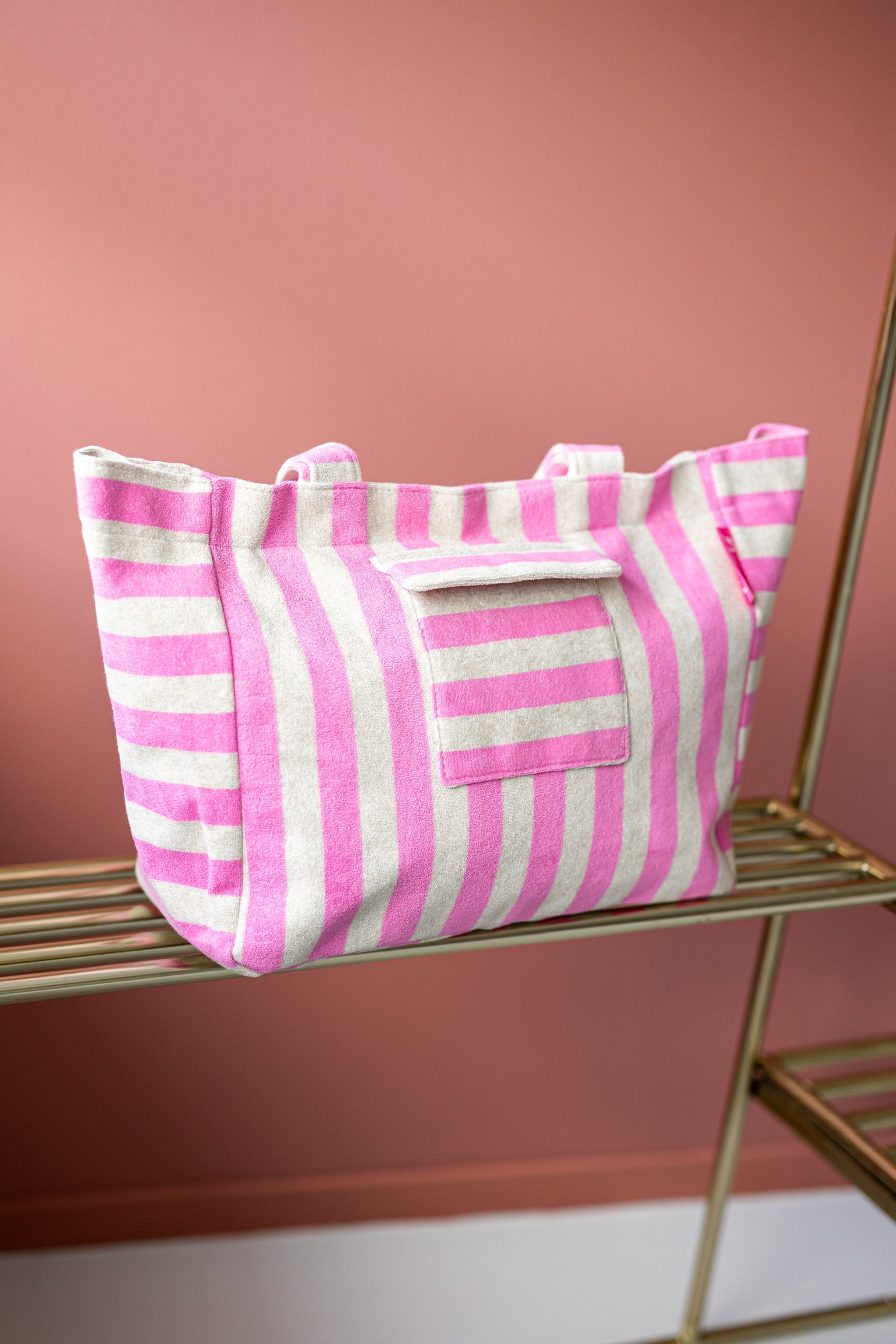 Shopper Stripe-a-licious | Pink/grey | Studio Poespas