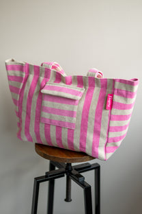 Shopper Stripe-a-licious | Pink/grey | Studio Poespas