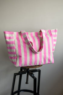 Shopper Stripe-a-licious | Pink/grey | Studio Poespas