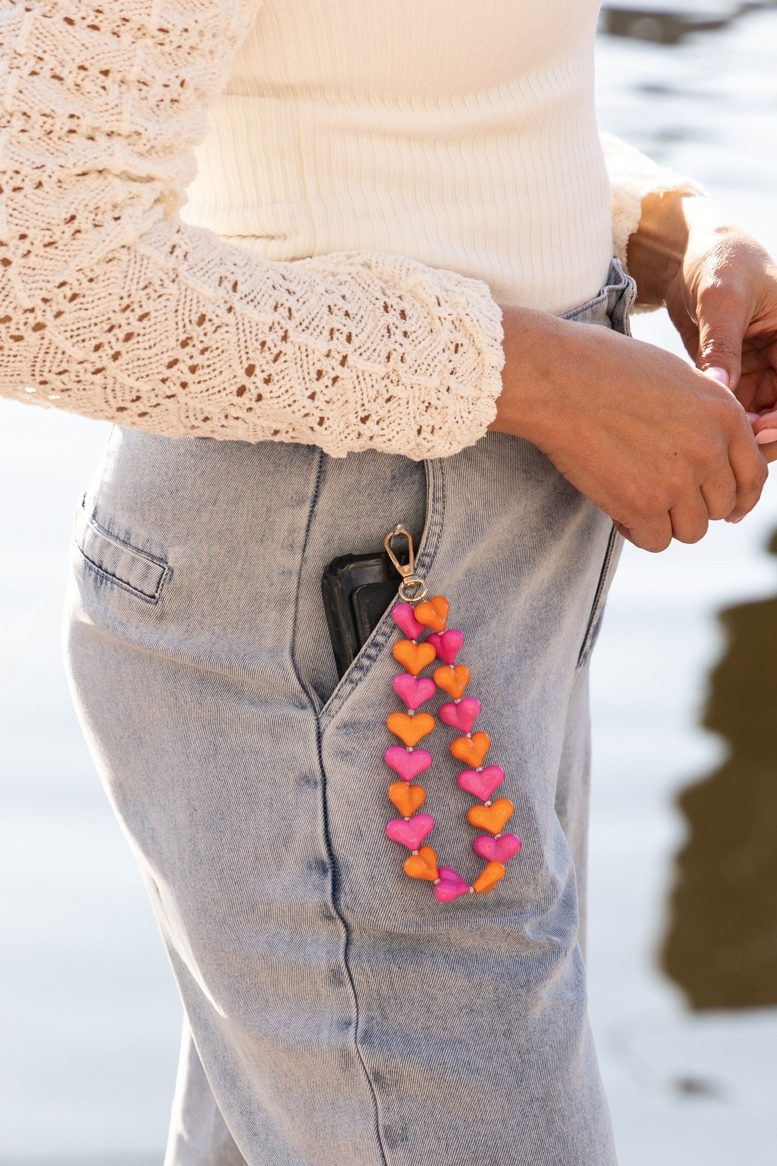 Telefoonkoord Sugar Hearts | Orange pink | Studio Poespas