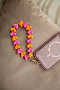 Telefoonkoord Sugar Hearts | Orange pink | Studio Poespas