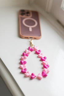 Telefoonkoord sugar hearts | Double pink | Studio Poespas
