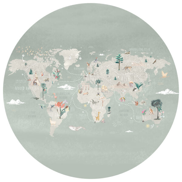Behangcirkel Wereldkaart | Mint