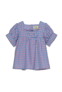 Blouse square neck | Blue/pink check | Wander & Wonder