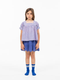 Blouse square neck | Blue/pink check | Wander & Wonder