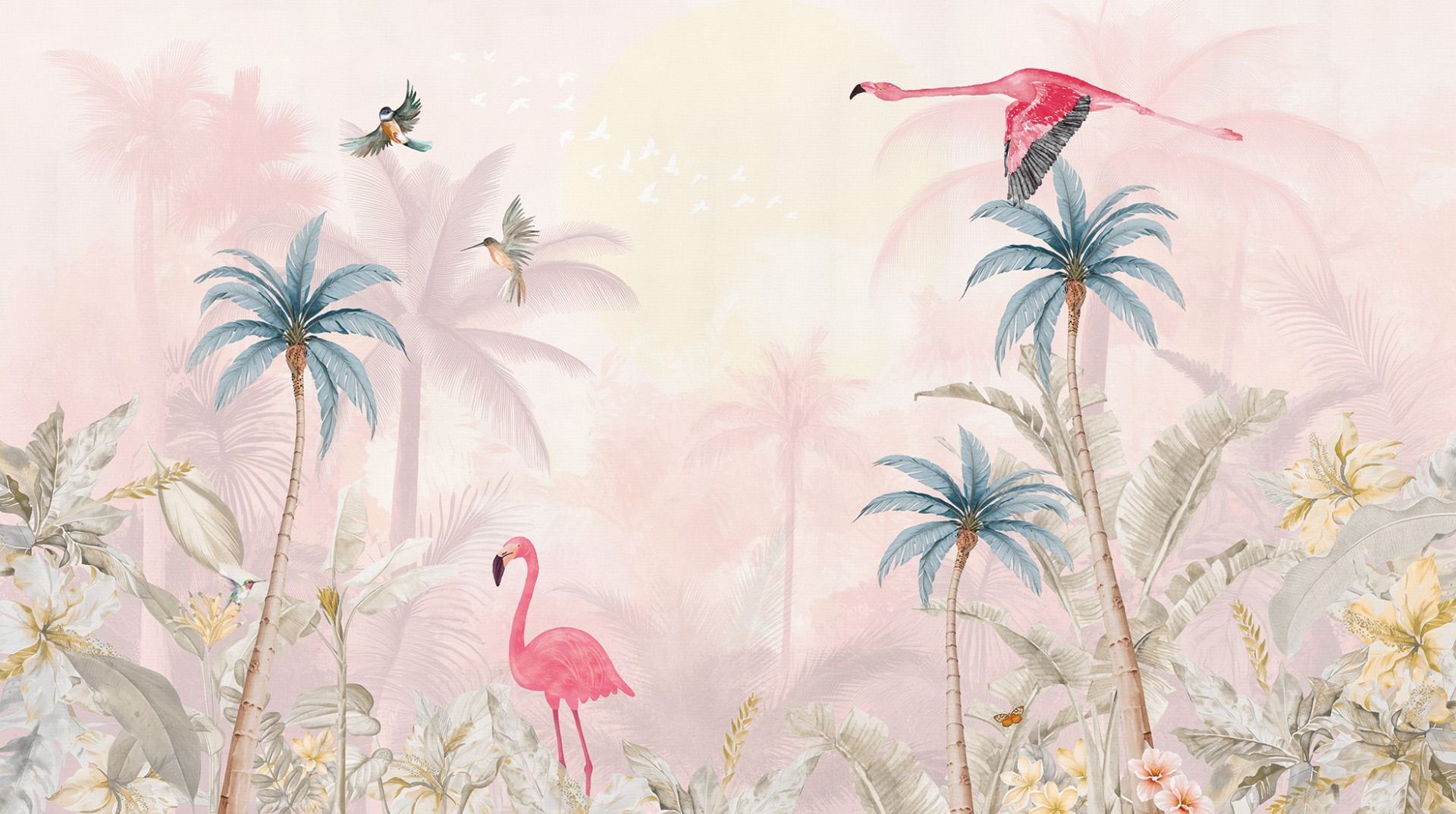 Behang Pink Flamingo