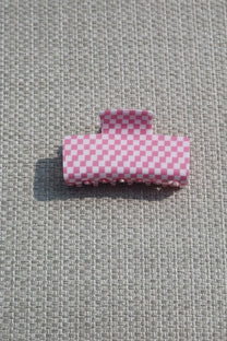 Haarklem mini block print | Roze/wit