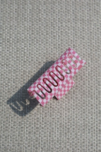 Haarklem mini block print | Roze/wit