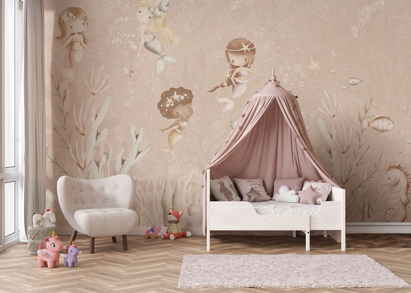 Behang Swimming Mermaids | Roze