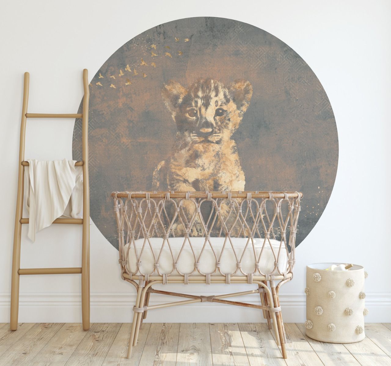 Behangcirkel Hakuna matata | Blauw / goud | Jungle collection| 145 x 145 cm